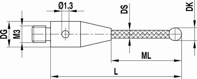Stylet XXT M3, bille nitrure de silicium Ø 8 mm, tige fibre de carbone, L 125 mm, ML 125 mm pour applications ZEISS
