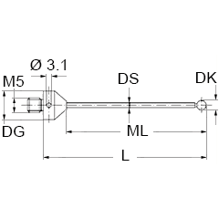 Stylet M5, bille céramique Ø12 mm, tige carbure de tungstène, L 65,5 mm, ML 52 mm pour applications ZEISS