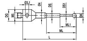 Stylet M5, bille rubis Ø 0,2 mm, tige carbure de tungstène, L 32 mm, ML 2,3 mm pour applications ZEISS